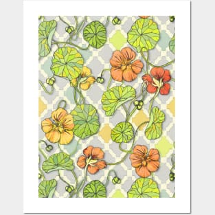 Climbing Nasturtiums in Lemon, Lime and Tangerine Posters and Art